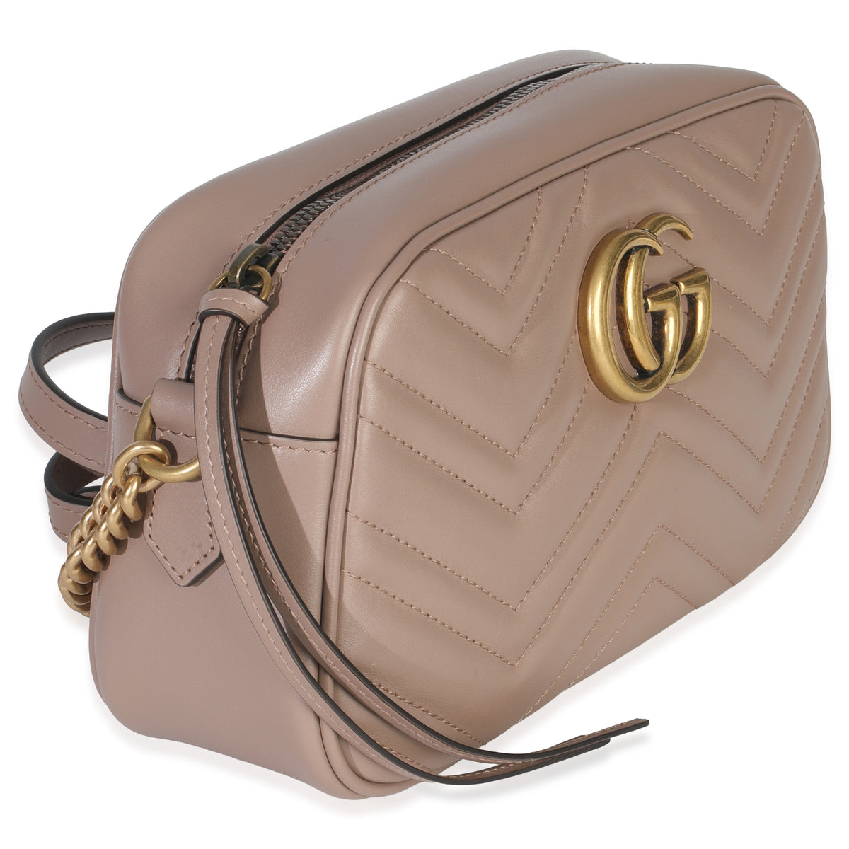 Gucci Porcelain Rose Calfskin Matelasse Small GG Marmont Chain Shoulder Bag Handbag pv