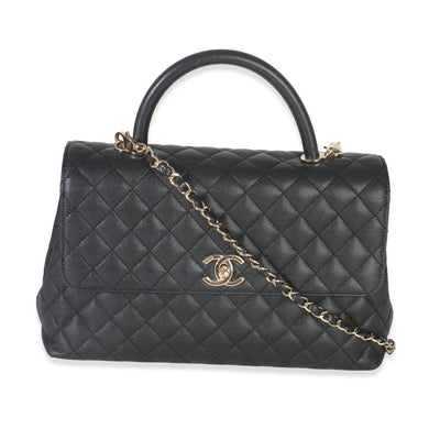 Black Quilted Caviar Medium Coco Top Handle Bag