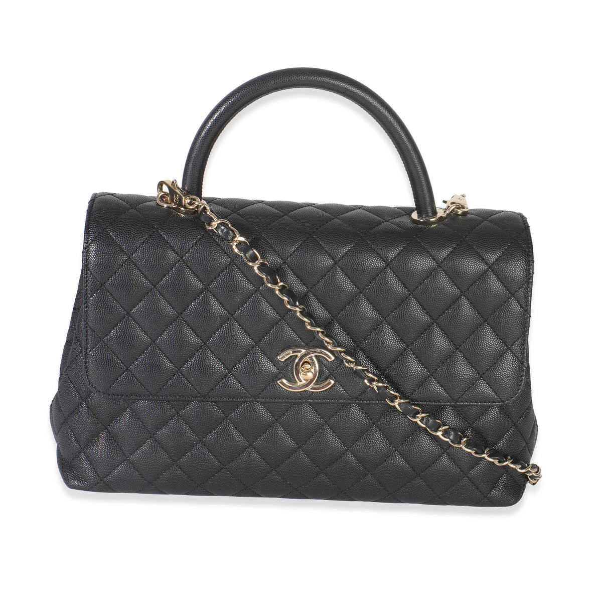 Black Quilted Caviar Medium Coco Top Handle Bag