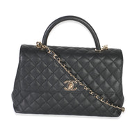 Black Quilted Caviar Medium Coco Top Handle Bag