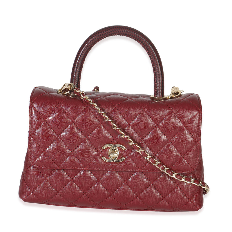Burgundy Quilted Caviar Mini Coco Top Handle Bag