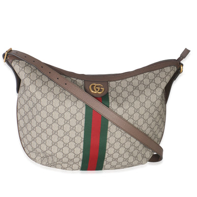 Beige GG Canvas Large Ophidia Half Moon Hobo