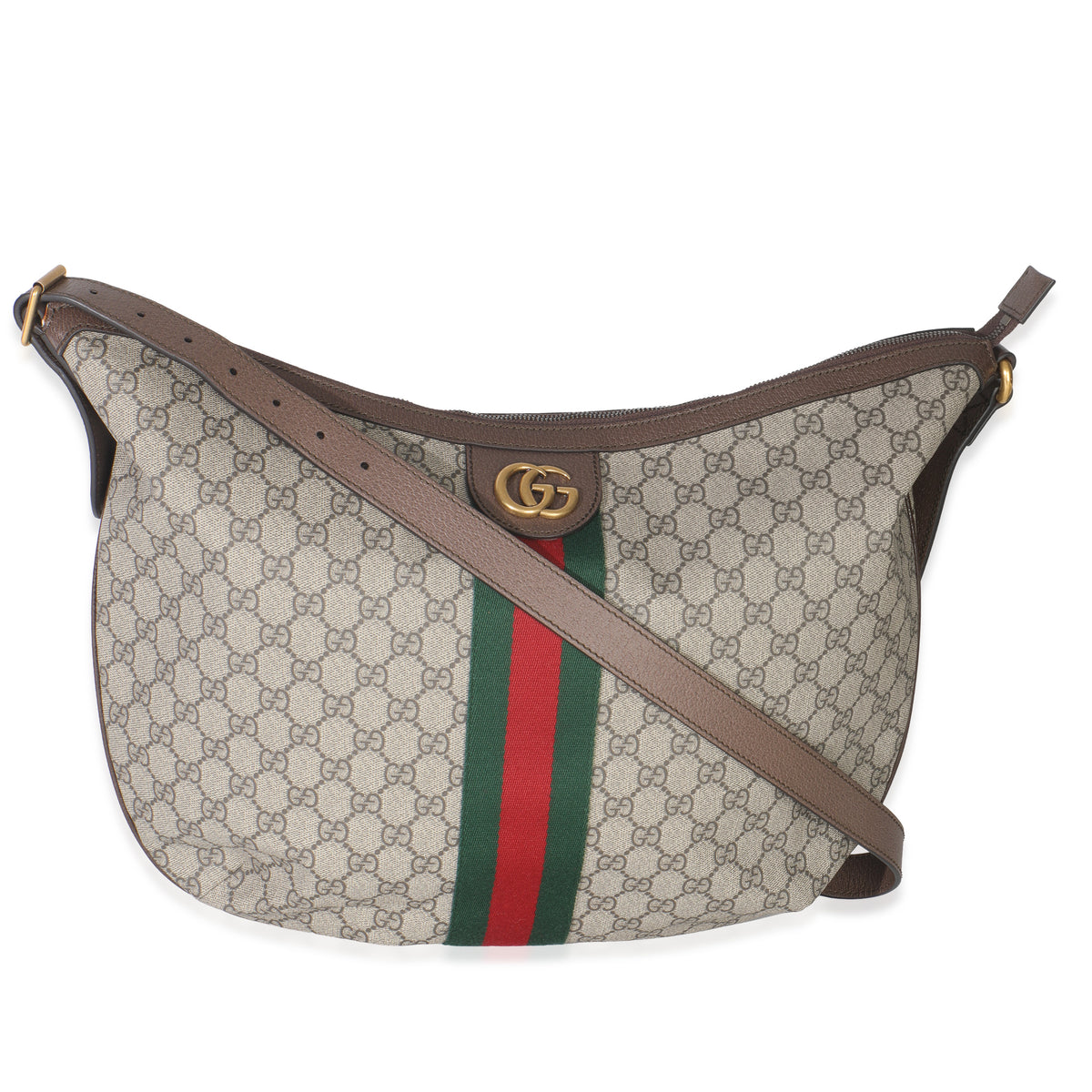 Beige GG Canvas Large Ophidia Half Moon Hobo