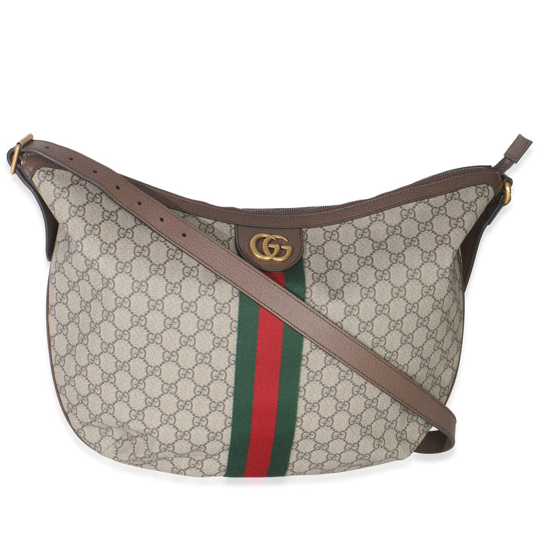 Beige GG Canvas Large Ophidia Half Moon Hobo