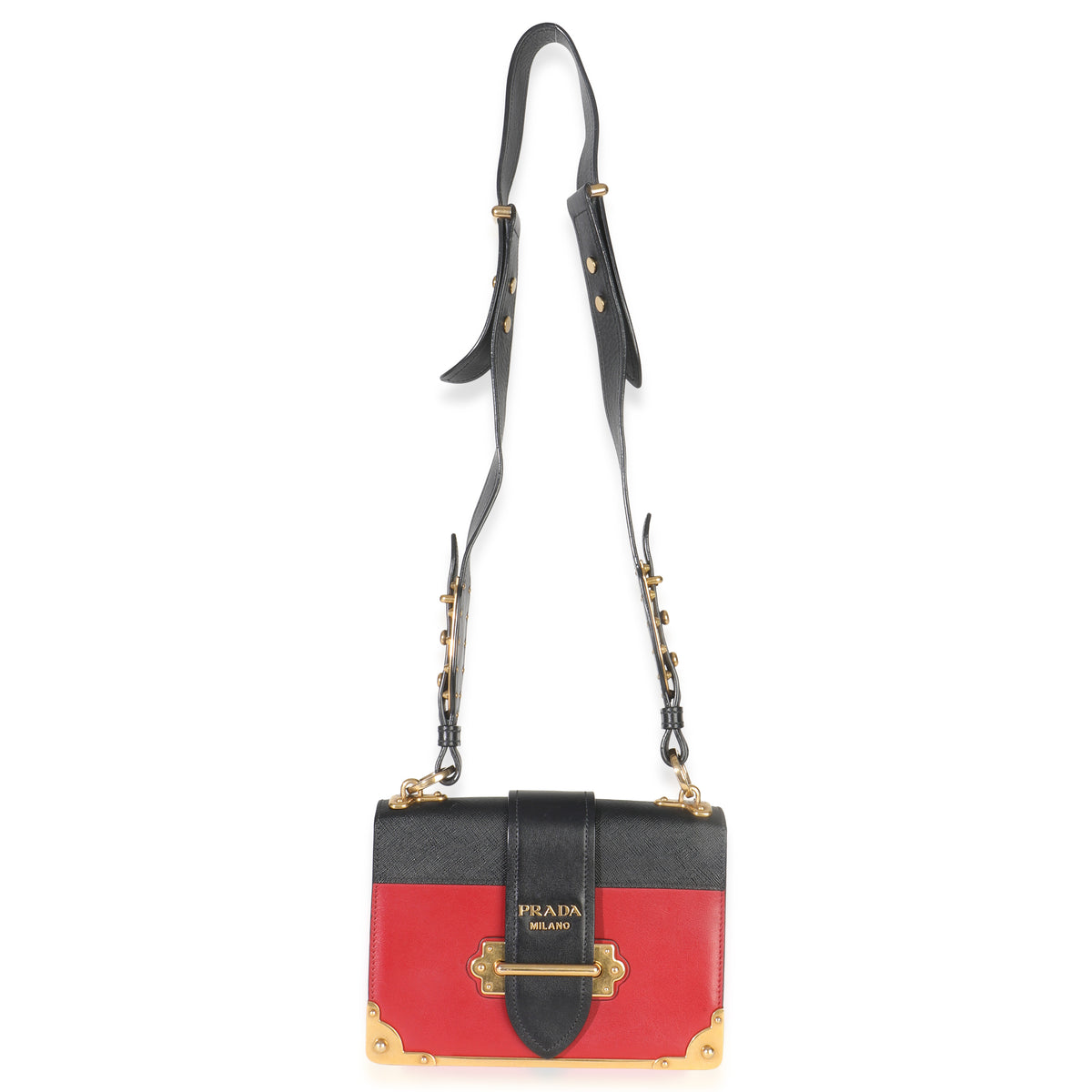 Prada Red Black City Calfskin Saffiano Cahier Bag Handbag av