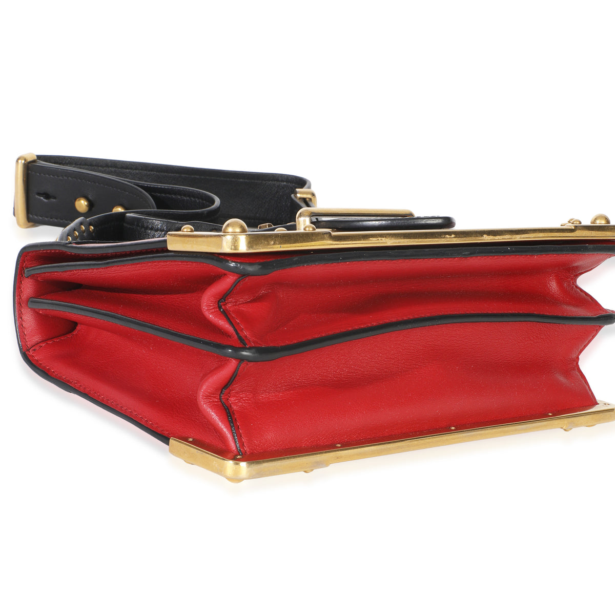Prada Red Black City Calfskin Saffiano Cahier Bag Handbag clasp