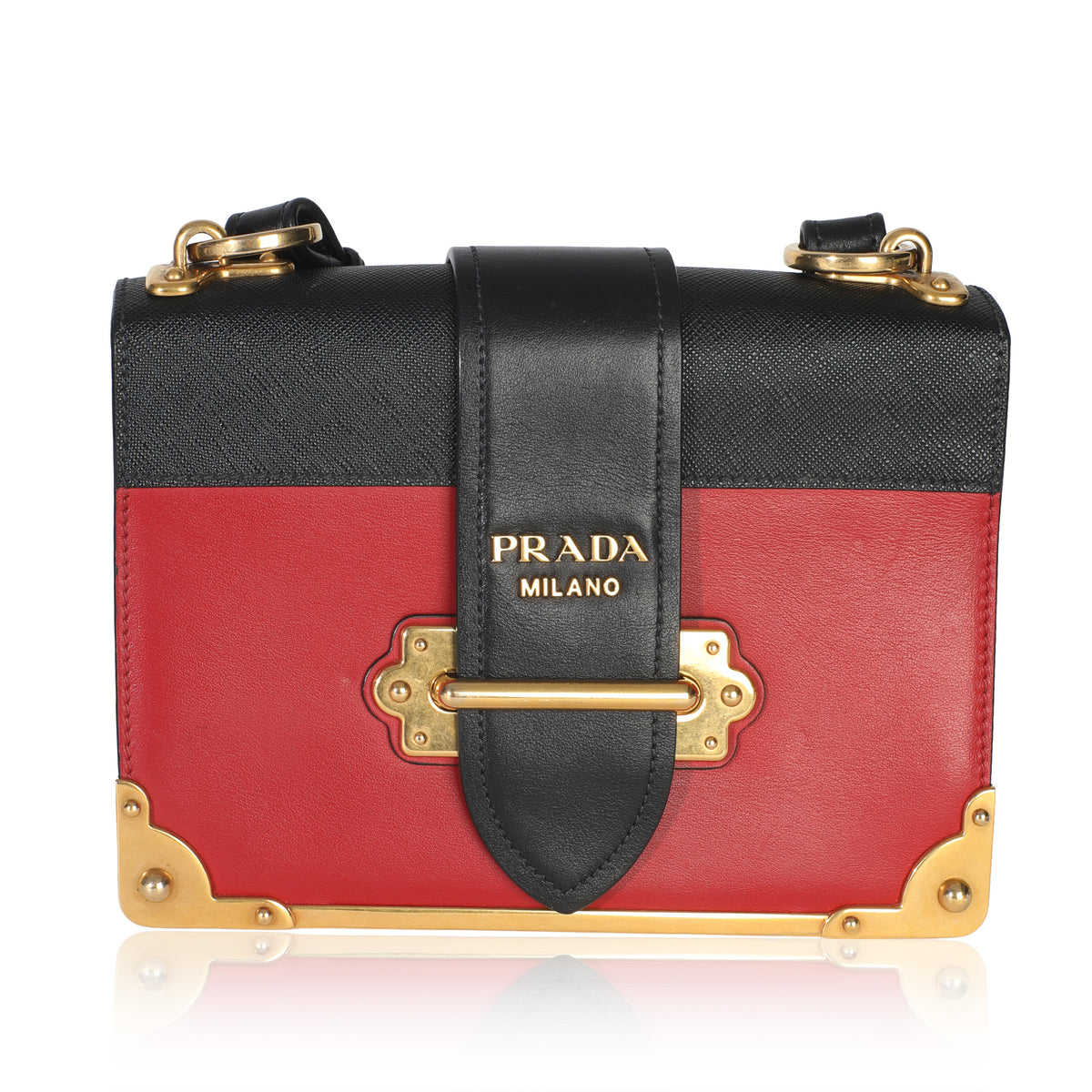 Prada Red Black City Calfskin Saffiano Cahier Bag Handbag fv