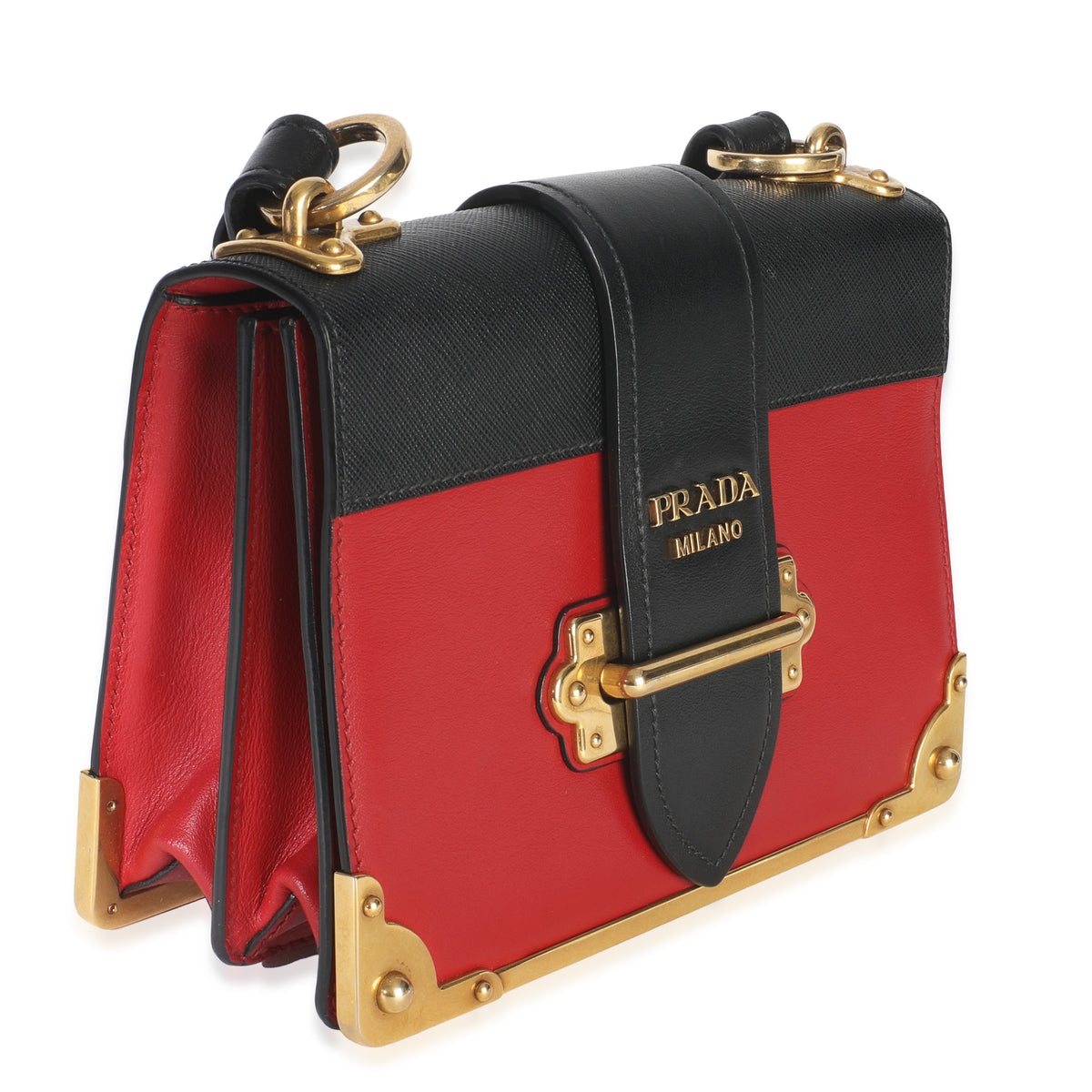 Prada Red Black City Calfskin Saffiano Cahier Bag Handbag pv