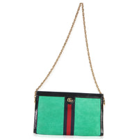 Green Suede Patent Web Medium Ophidia Chain Shoulder Bag
