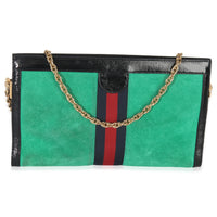 Green Suede Patent Web Medium Ophidia Chain Shoulder Bag