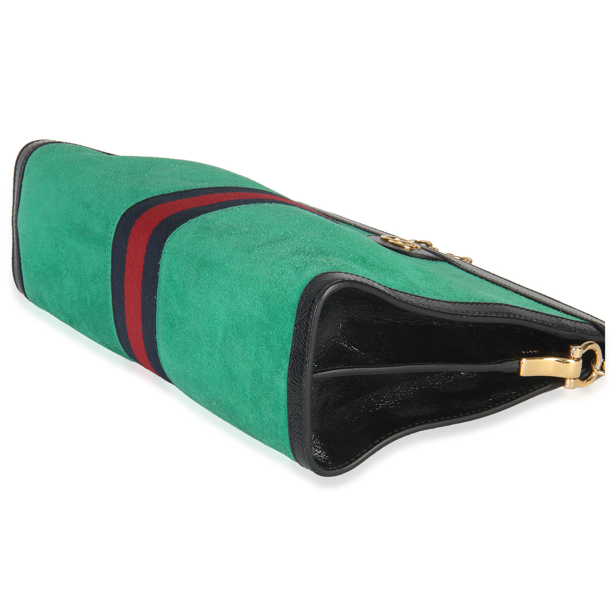 Green Suede Patent Web Medium Ophidia Chain Shoulder Bag