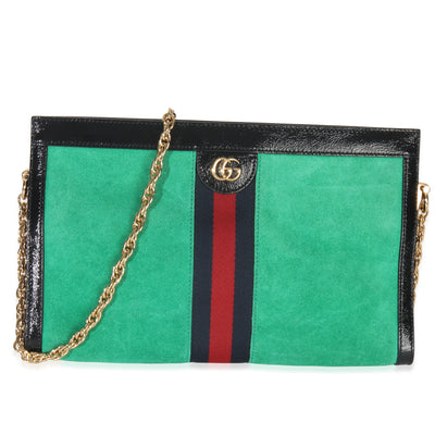 Green Suede Patent Web Medium Ophidia Chain Shoulder Bag