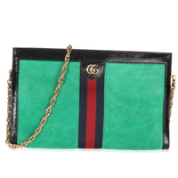 Green Suede Patent Web Medium Ophidia Chain Shoulder Bag