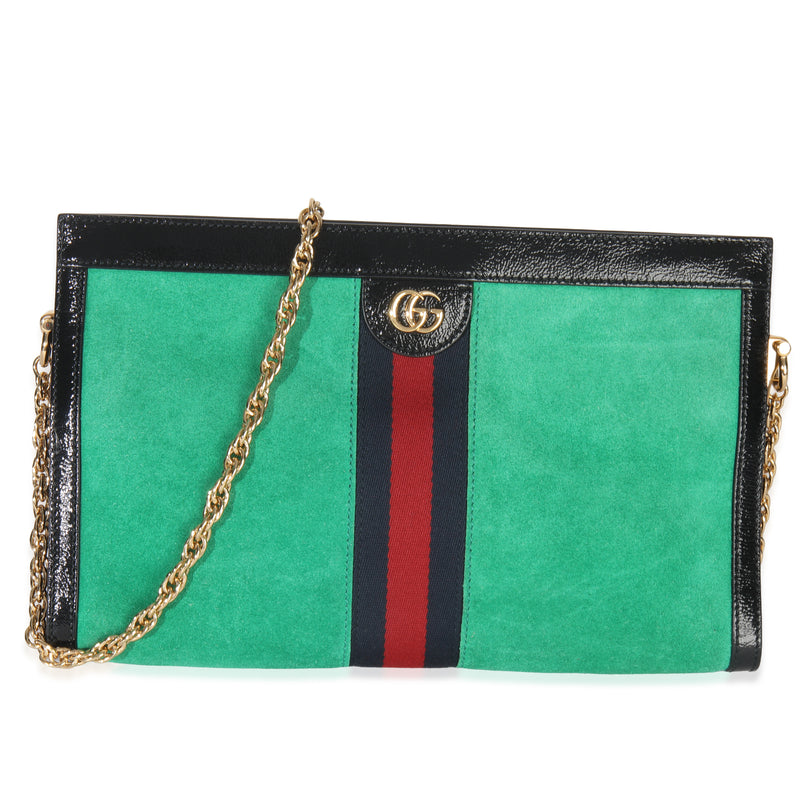 Green Suede Patent Web Medium Ophidia Chain Shoulder Bag