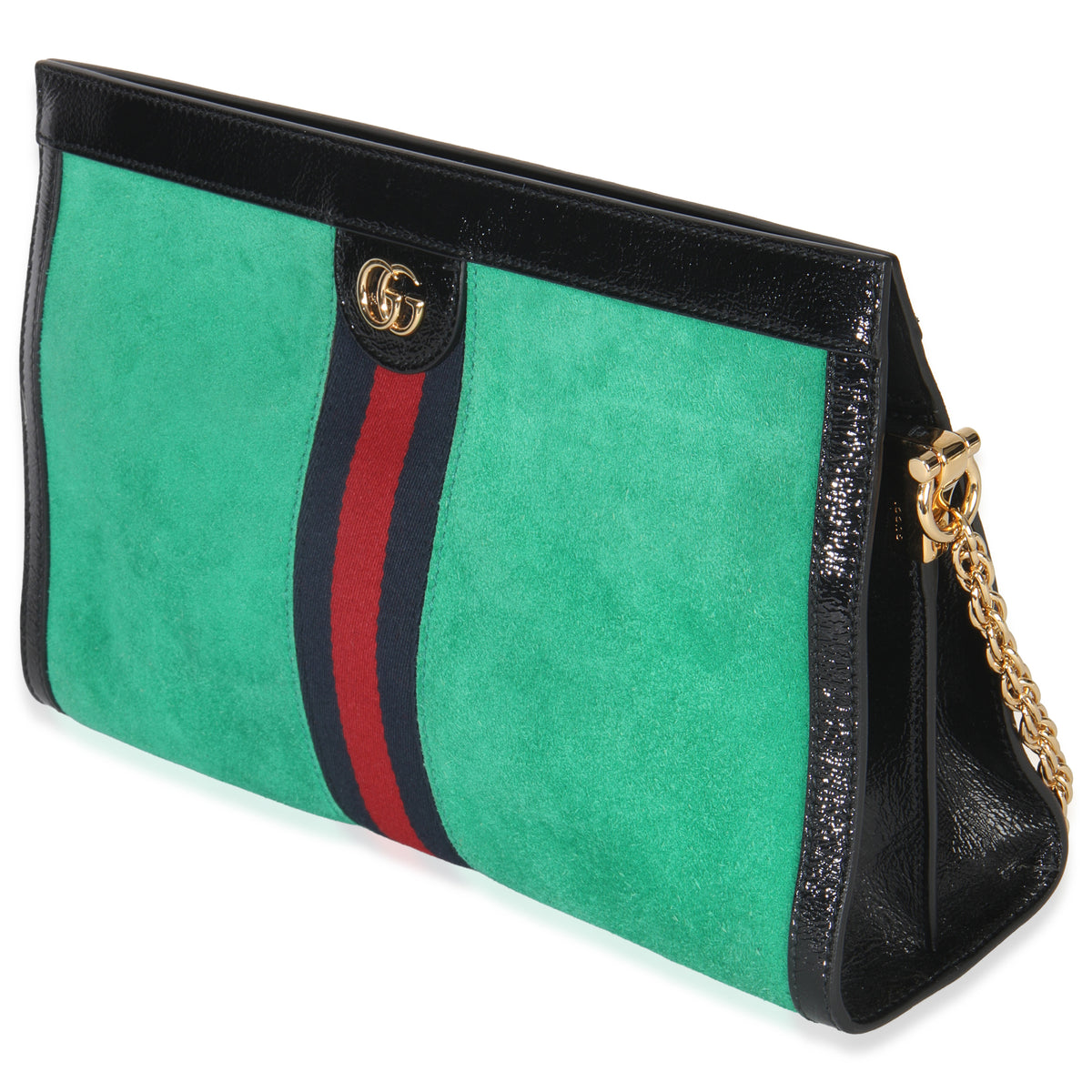 Green Suede Patent Web Medium Ophidia Chain Shoulder Bag