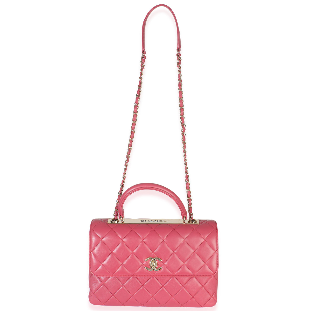 Pink Quilted Lambskin Medium Trendy CC Flap Dual Handle Bag