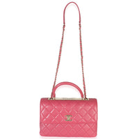 Pink Quilted Lambskin Medium Trendy CC Flap Dual Handle Bag