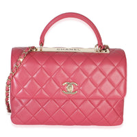 Pink Quilted Lambskin Medium Trendy CC Flap Dual Handle Bag