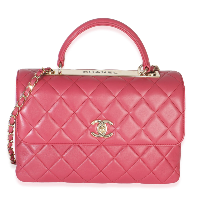 Pink Quilted Lambskin Medium Trendy CC Flap Dual Handle Bag