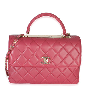 Pink Quilted Lambskin Medium Trendy CC Flap Dual Handle Bag