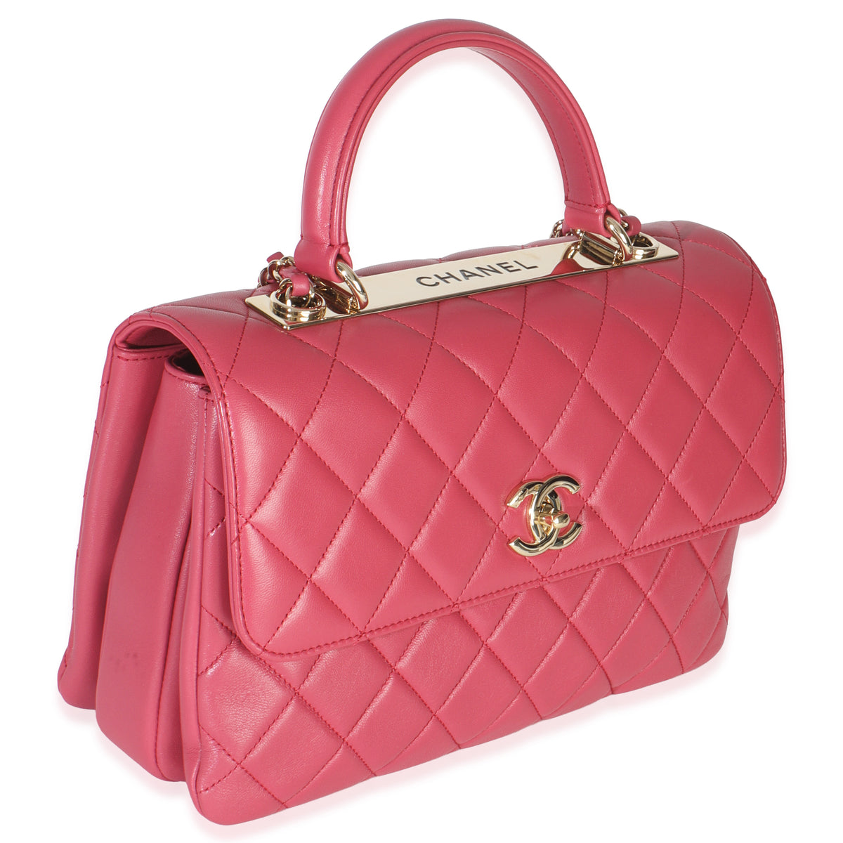 Pink Quilted Lambskin Medium Trendy CC Flap Dual Handle Bag
