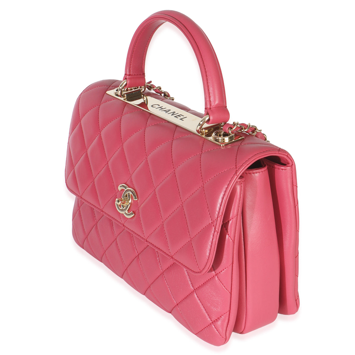 Pink Quilted Lambskin Medium Trendy CC Flap Dual Handle Bag