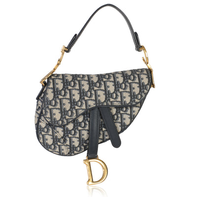 Christian Dior Navy Oblique Canvas Mini Saddle Bag Handbag fv