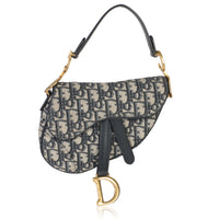 Christian Dior Navy Oblique Canvas Mini Saddle Bag Handbag fv