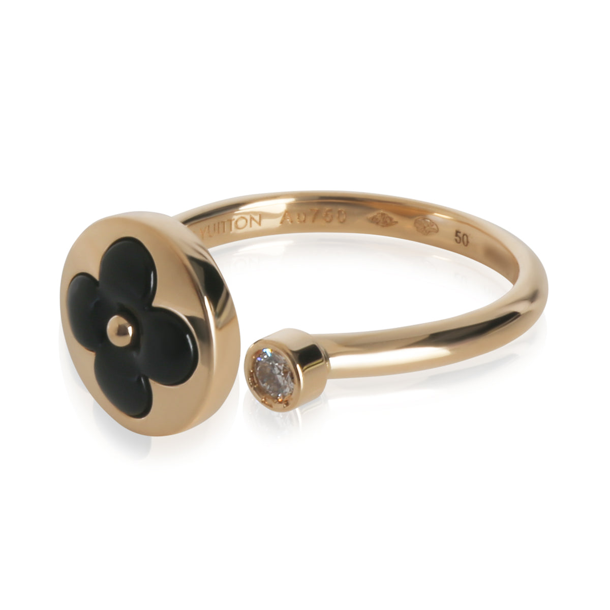Louis Vuitton Yellow Gold Onyx and Diamond Color Blossom Mini Sun Ring sv