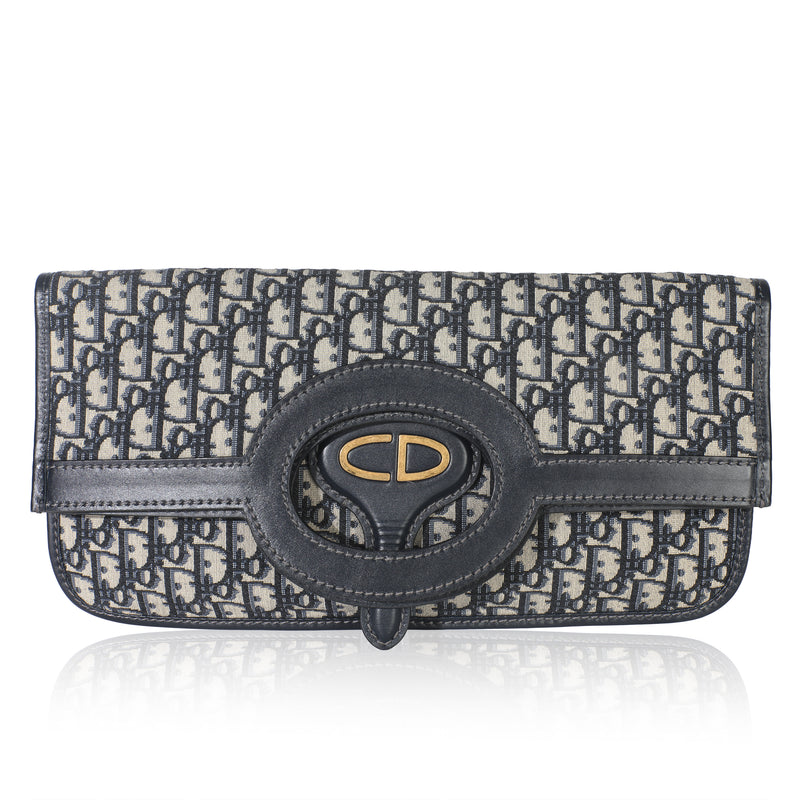 Navy Oblique Canvas Fold Over Clutch