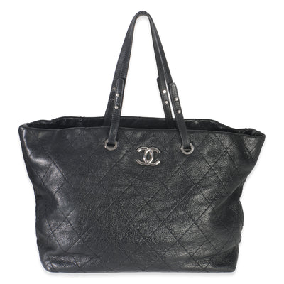 Black Quilted Glazed Calfskin On The Road Tote