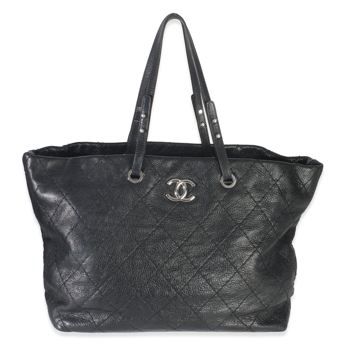 Black Quilted Glazed Calfskin On The Road Tote