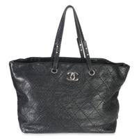 Black Quilted Glazed Calfskin On The Road Tote