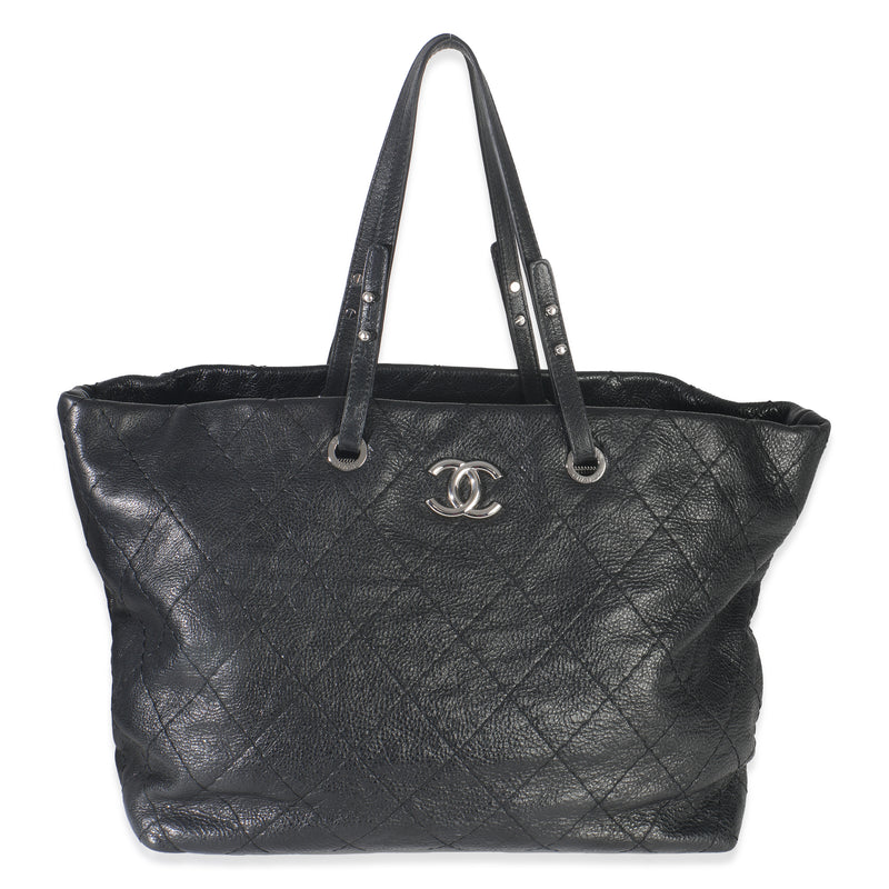 Black Quilted Glazed Calfskin On The Road Tote