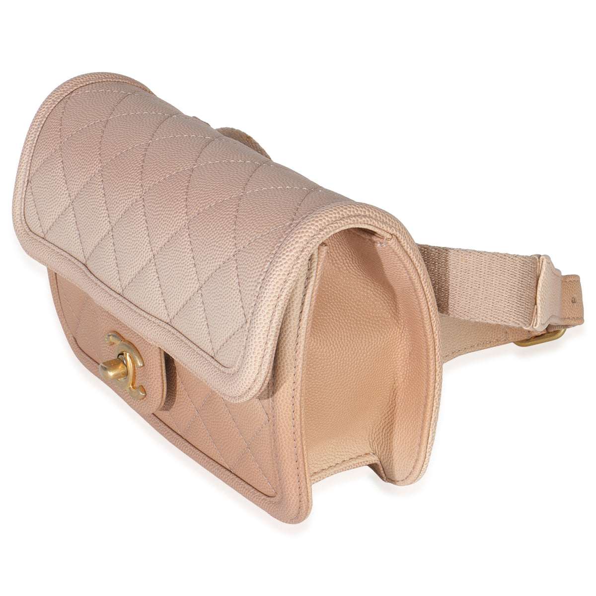 Chanel Beige Quilted Ombre Caviar Small Sunset On The Sea Belt Bag Handbag sv