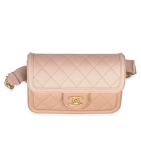 Beige Quilted Ombre Caviar Small Sunset On The Sea Belt Bag