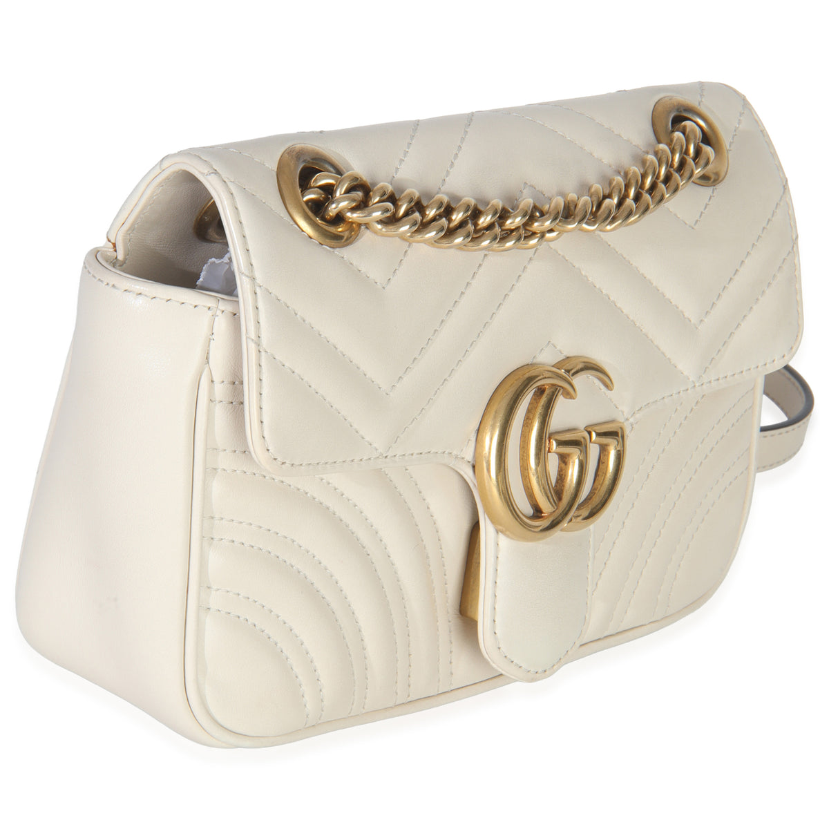 Gucci White Matelasse Calfskin Small GG Marmont Shoulder Bag Handbag bv