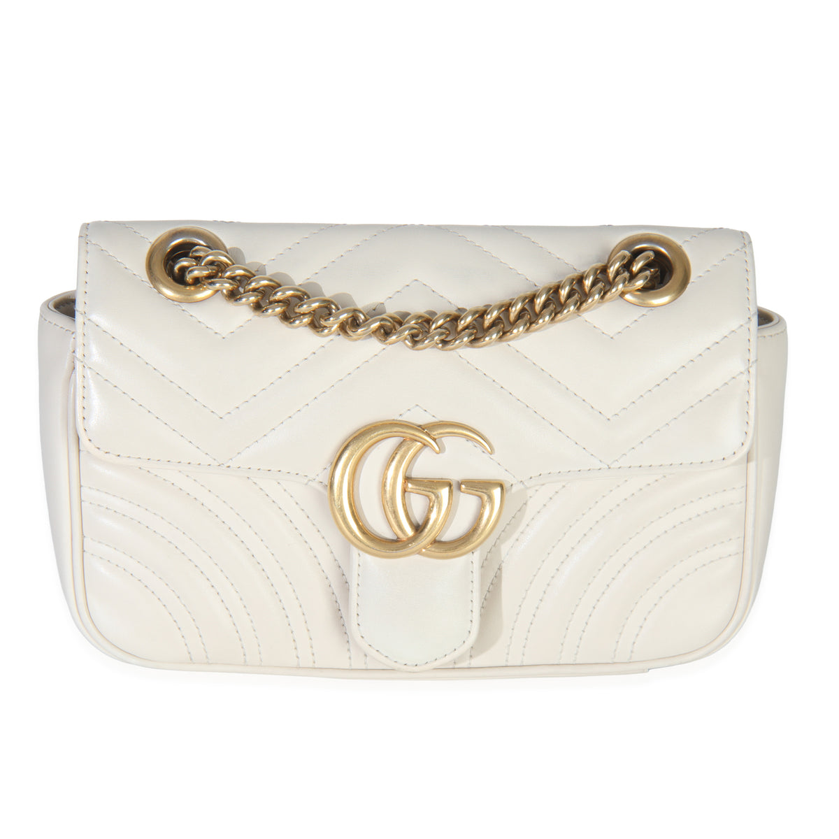 Gucci White Matelasse Calfskin Small GG Marmont Shoulder Bag Handbag fv