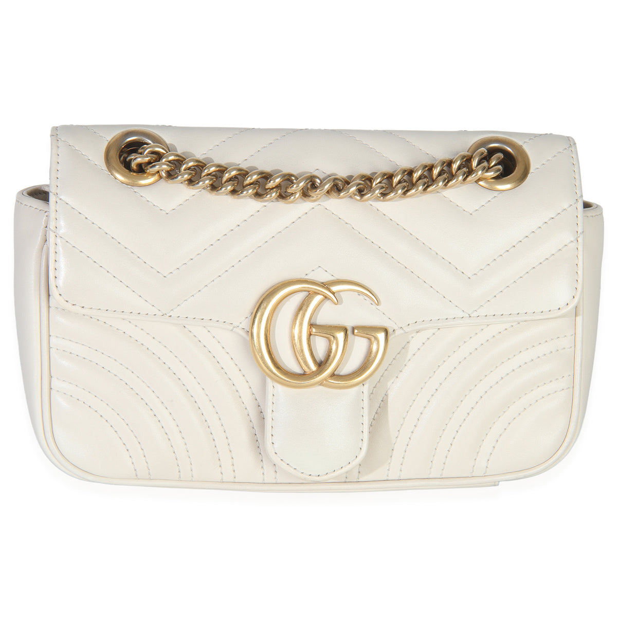 Gucci White Matelasse Calfskin Small GG Marmont Shoulder Bag Handbag pv