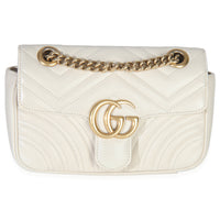 Gucci White Matelasse Calfskin Small GG Marmont Shoulder Bag Handbag pv