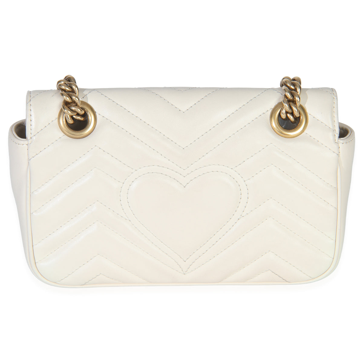 Gucci White Matelasse Calfskin Small GG Marmont Shoulder Bag Handbag stamp