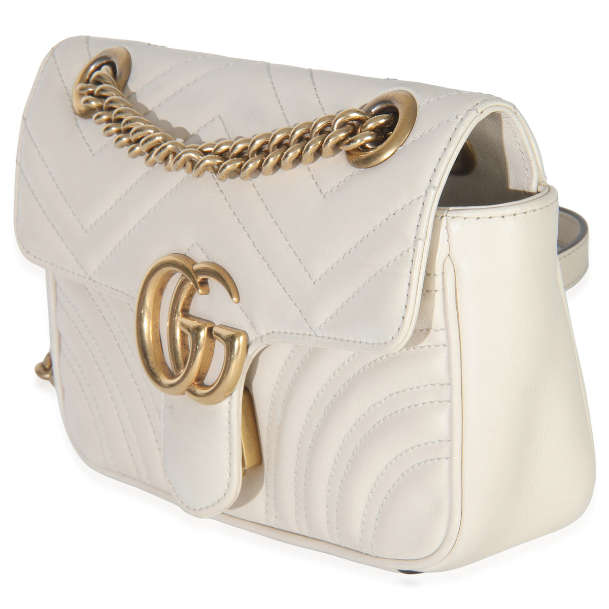 Gucci White Matelasse Calfskin Small GG Marmont Shoulder Bag Handbag sv