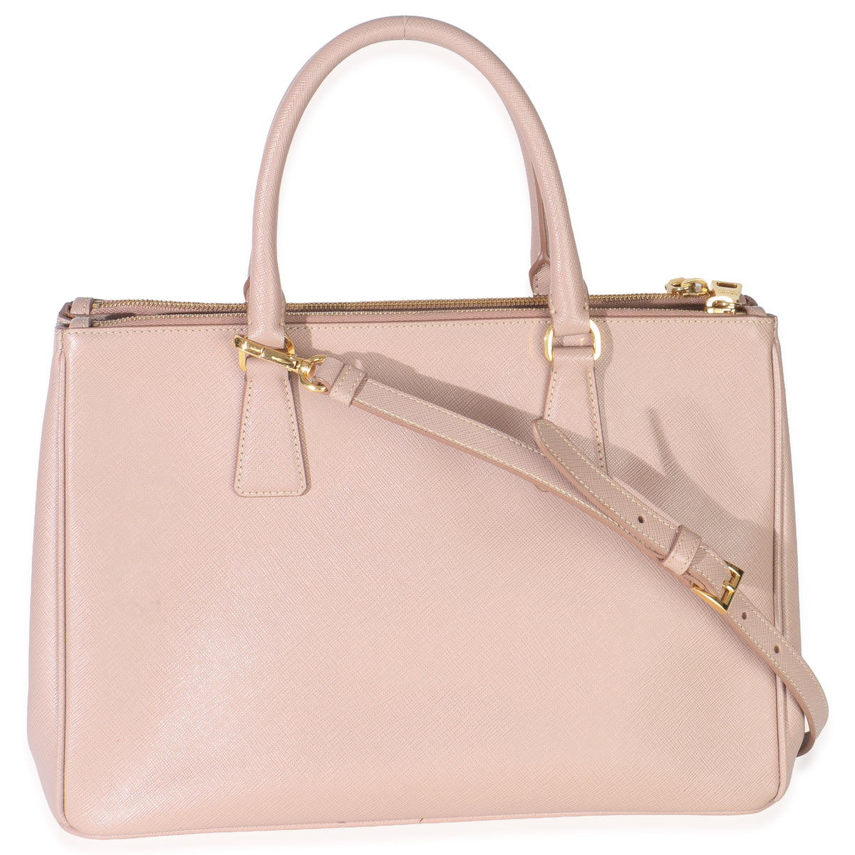 Prada Beige Saffiano Lux Galleria Medium Double Zip Tote Handbag bv