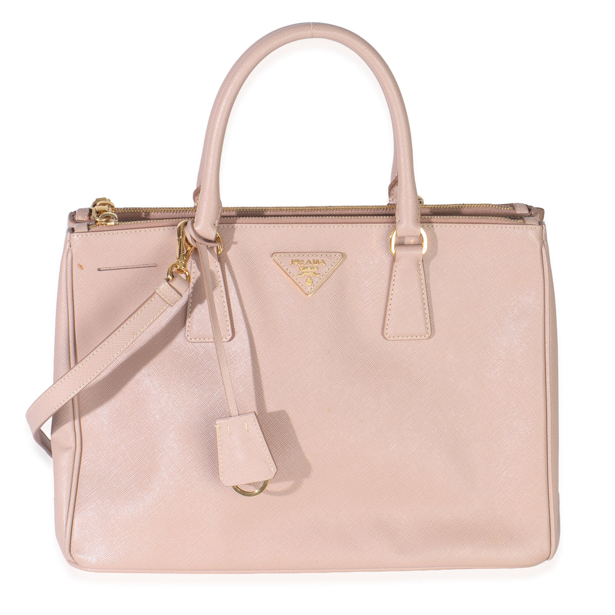 Prada Beige Saffiano Lux Galleria Medium Double Zip Tote Handbag fv