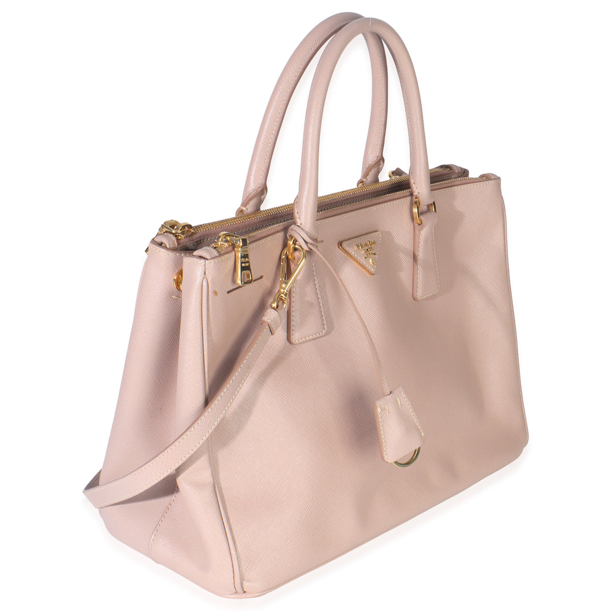 Prada Beige Saffiano Lux Galleria Medium Double Zip Tote Handbag pv