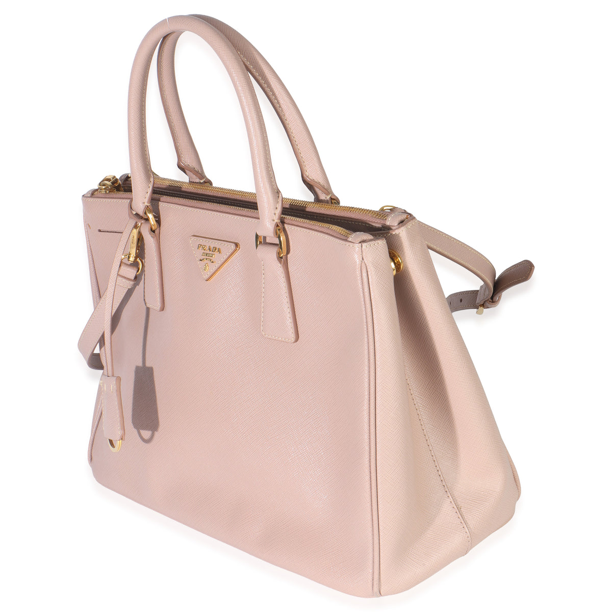 Prada Beige Saffiano Lux Galleria Medium Double Zip Tote Handbag sv