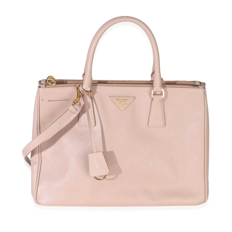 Beige Saffiano Lux Galleria Medium Double Zip Tote