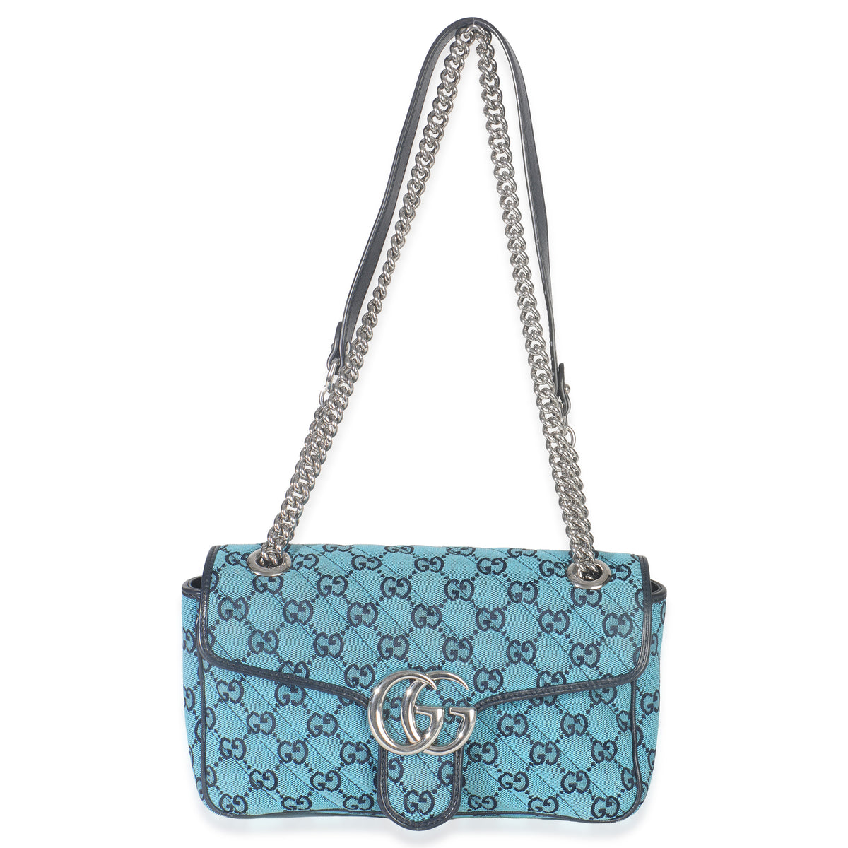 Gucci Blue Matelasse Canvas Diagonal Small GG Marmont Shoulder Bag Handbag av