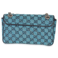 Gucci Blue Matelasse Canvas Diagonal Small GG Marmont Shoulder Bag Handbag bv