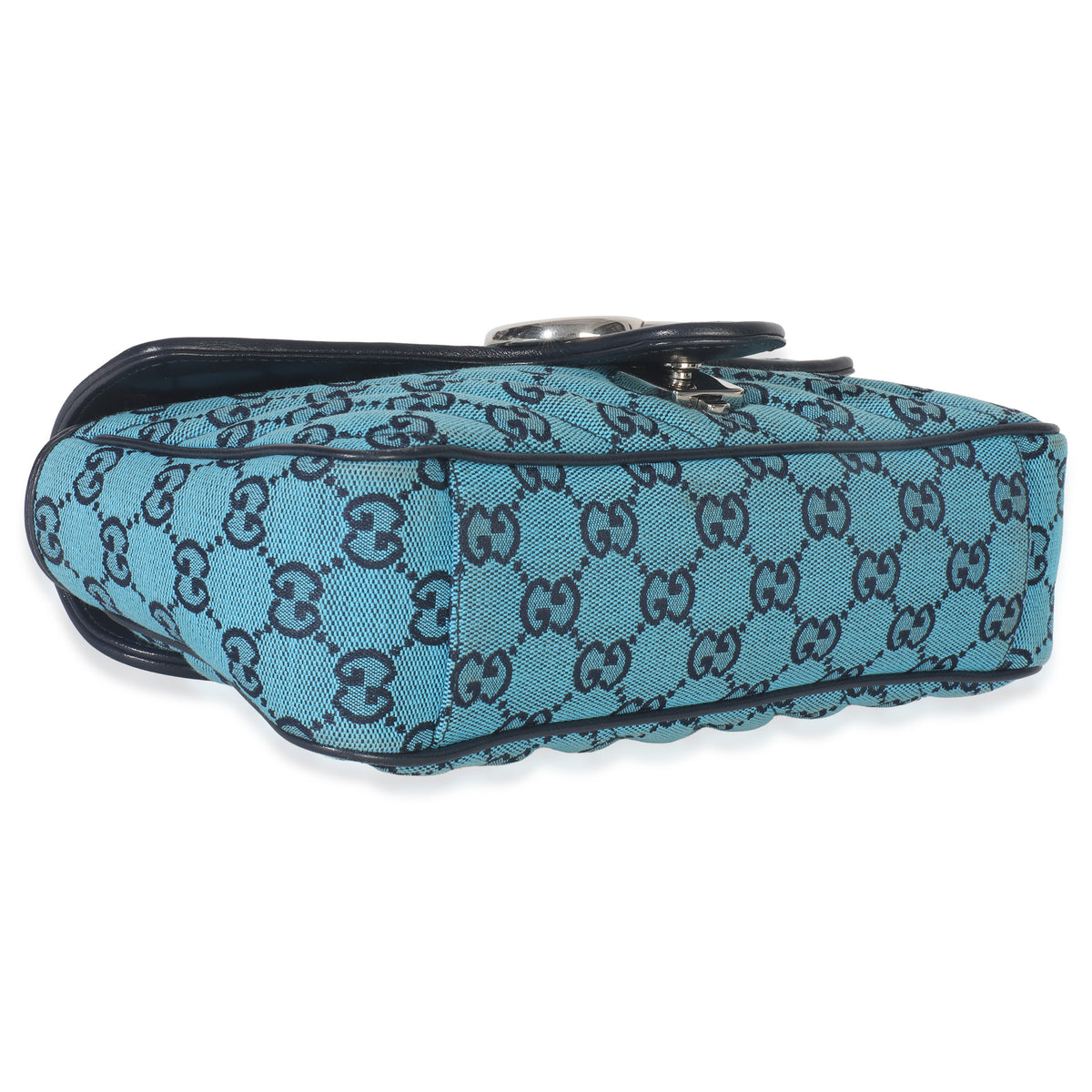 Gucci Blue Matelasse Canvas Diagonal Small GG Marmont Shoulder Bag Handbag clasp